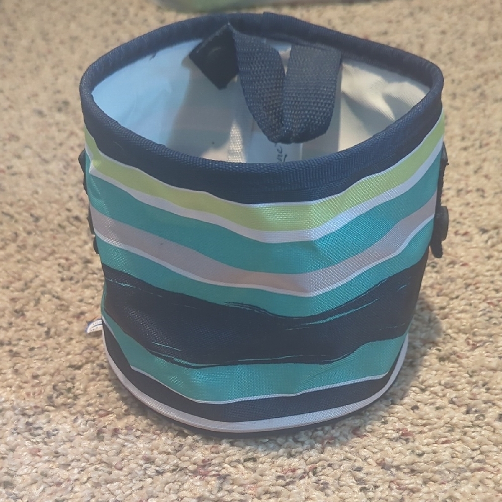 Blue and Green Striped Fabric Bag with Handle